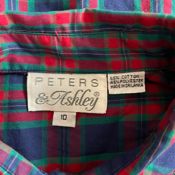 Vintage Blouse Womens Size 10 Red Blue Plaid Tartan Long Sleeve Henley Button - Picture 10 of 14